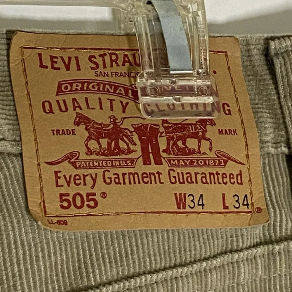 Vintage Levis 505 Jeans Mens 34x34 Brown Corduroy Reg Fit Straight Leg Preppy 90